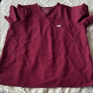 Figs Maroon V-Neck Scrub Top